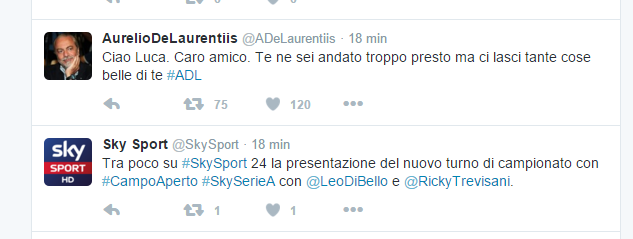 Il tweet di Aurelio De Laurentiis per Luca De Filippo