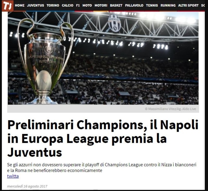 FOTO – Tuttosport gufa, non da importanza al ranking: “La vittoria del Nizza premia la Juve”