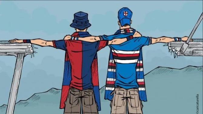 FOTO – I Tifosi della Samp non dimenticano la tragedia del Ponte Morandi: magliette speciali in vendita per gli sfollati